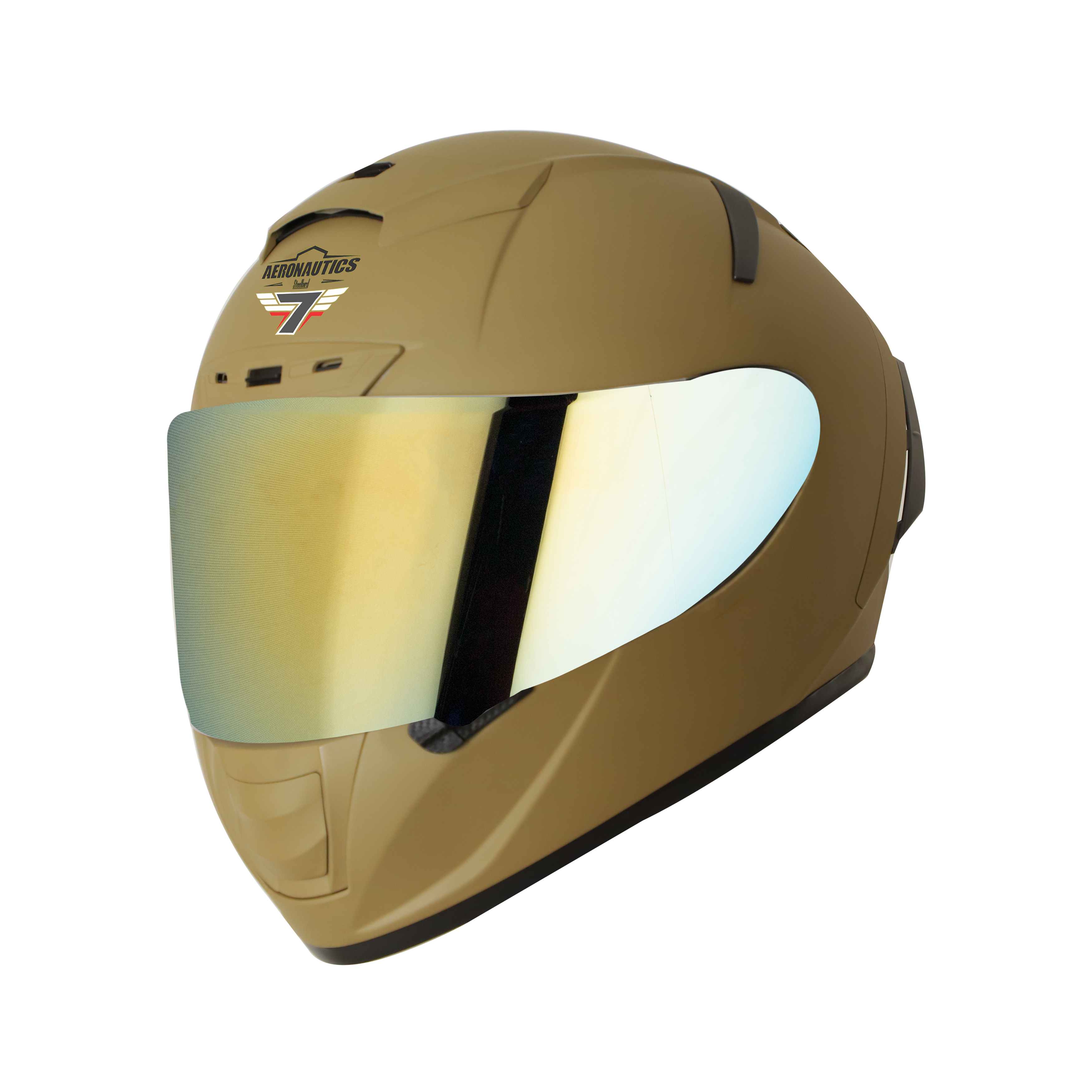 Steelbird SA-2 7Wings Super Aeronautics Full Face Helmet (Matt Desert Storm With Chrome Gold Visor)